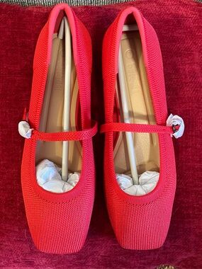 Women’s Red Mary Jane Knit Flats - Unbranded